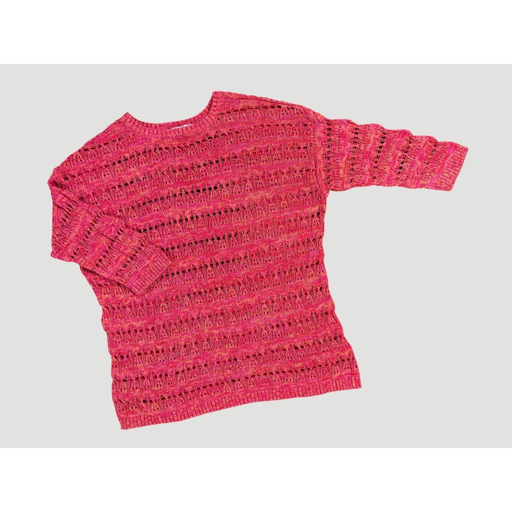 Knit by Hampshire Studio XL Pink Orange Open Knit Cotton Sweater